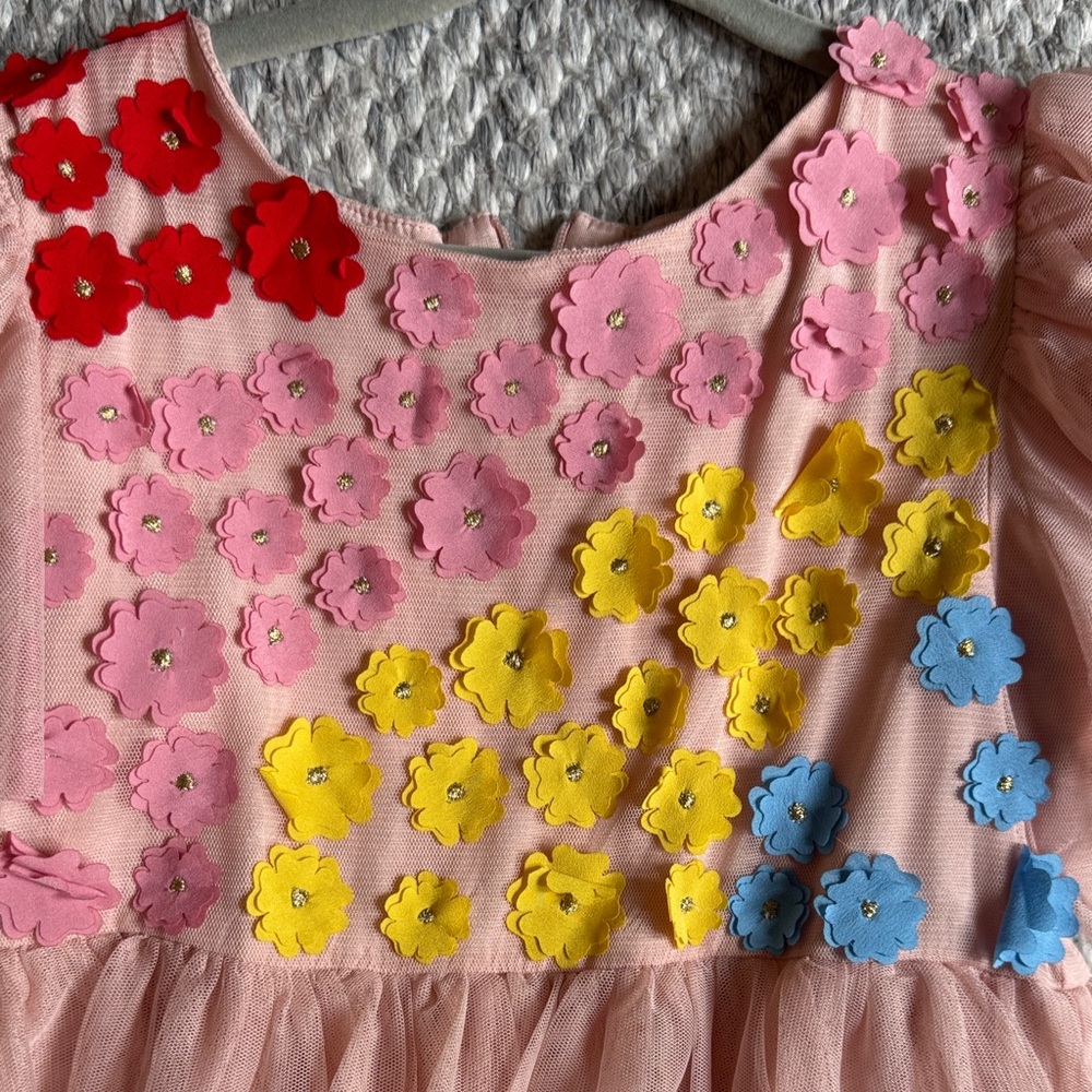 Mini Boden Floral Embellished Pink Dress